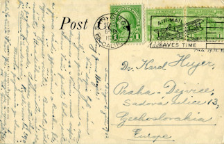 Zadní strana pohlednice datované 6. září, 1933
