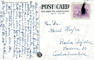 Zadní strana pohlednice datované 25. listopad, 1933