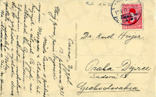 Zadní strana pohlednice datované 12. prosinec, 1933