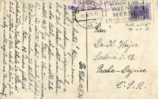 Zadní strana pohlednice datované 12. únor, 1934
