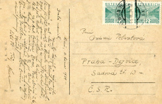 Zadní strana pohlednice datované 11. březen, 1934
