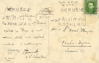 Zadní strana pohlednice datované 30. březen, 1934