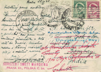 Zadní strana pohlednice datované 29. březen, 1935
