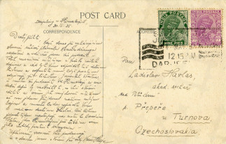 Zadní strana pohlednice datované 30. duben, 1935