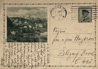 Zadní strana pohlednice datované 1. srpen, 1935