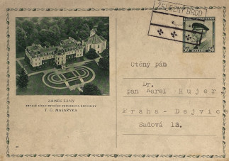 Zadní strana pohlednice datované 5. květen, 1936