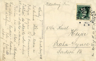 Zadní strana pohlednice datované 20. prosinec, 1936