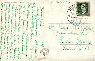 Zadní strana pohlednice datované 3. leden, 1937