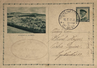 Zadní strana pohlednice datované 15. leden, 1937