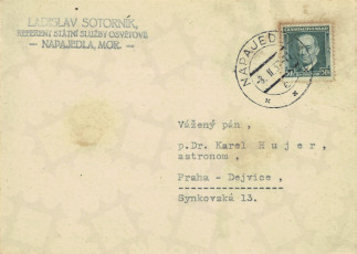 Zadní strana pohlednice datované 7. únor, 1937