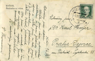 Zadní strana pohlednice datované 7. duben, 1937