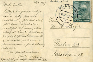 Zadní strana pohlednice datované 12. září, 1937