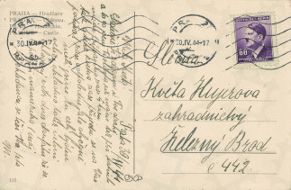Zadní strana pohlednice datované 30. duben, 1944