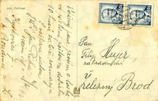 Zadní strana pohlednice datované 6. duben, 1946