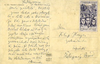 Zadní strana pohlednice datované 25. červenec, 1961