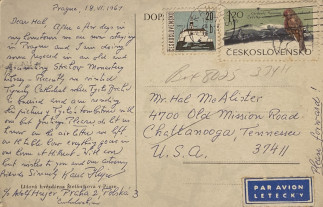 Zadní strana pohlednice datované 18. červen, 1967