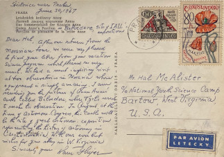 Zadní strana pohlednice datované 30. červen, 1967