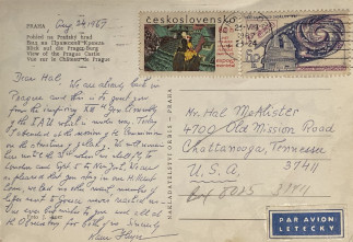 Zadní strana pohlednice datované 24. srpen, 1967