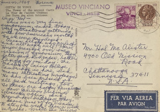 Zadní strana pohlednice datované 26. červen, 1969