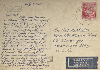 Zadní strana pohlednice datované 5. červenec, 1969