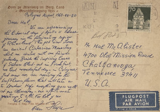Zadní strana pohlednice datované 20. červenec, 1969