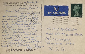 Zadní strana pohlednice datované 17. červen, 1970